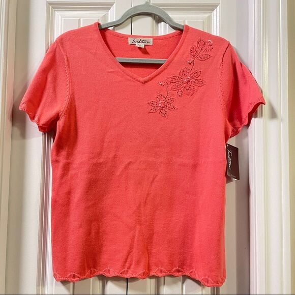 NWT Pink Floral Knit Cottagecore Tee Blouse - Picture 10 of 12